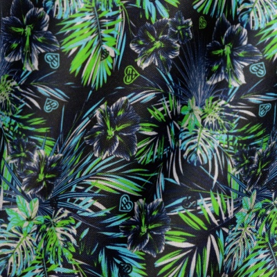 Ткань тентовая 600D, 400 г/м2, ш. 150 см, принт Листья синие, цена 428.50 руб