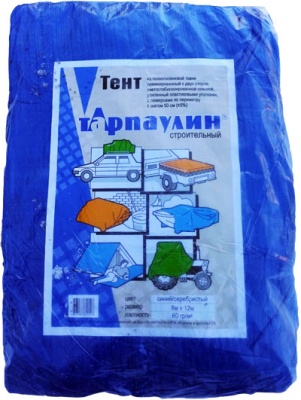 Тент Тарпаулин, 60 г/м2, 5x6 м, голубой/серебро, цена 1 056 руб
