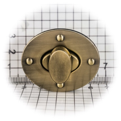 Замок для сумки 0002Л поворотный, антик, цена 