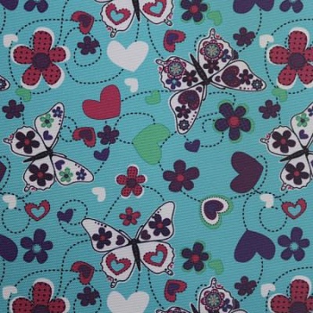 Ткань Оксфорд 600D PU 1000, 230 г/м2, ш. 150 см, принт Бабочки и сердечки