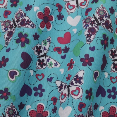 Ткань тентовая «Оксфорд 600D PU 1000», 230 г/м2, ш. 150 см, принт Бабочки и сердечки, цена 561 руб